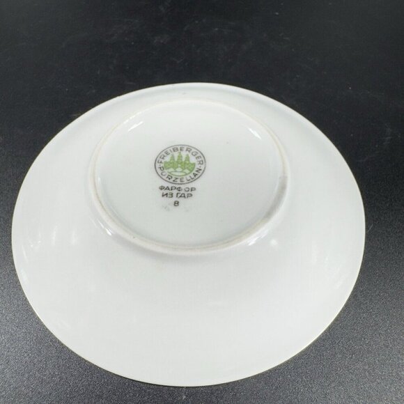 Freiberger Porzellan Round Dish Plate Unique Design Germany MCM Gold Edge Set 3 - Picture 13 of 13